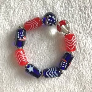 NEW Handmade Patriotic Lampwork Glass Bracelet